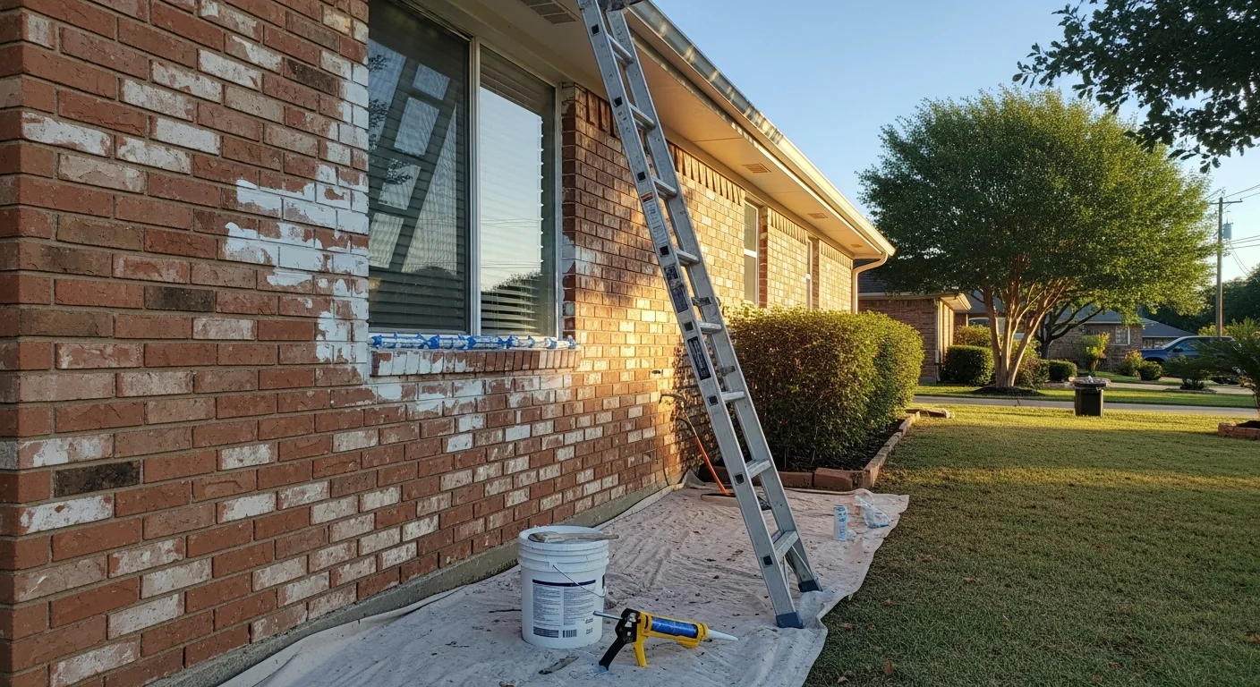 A freshly painted single-family home exterior in Grand Prairie, TX, showing clean trim lines, even color coverage on brick and siding, and a well-prepped surface with no peeling or fading visible.